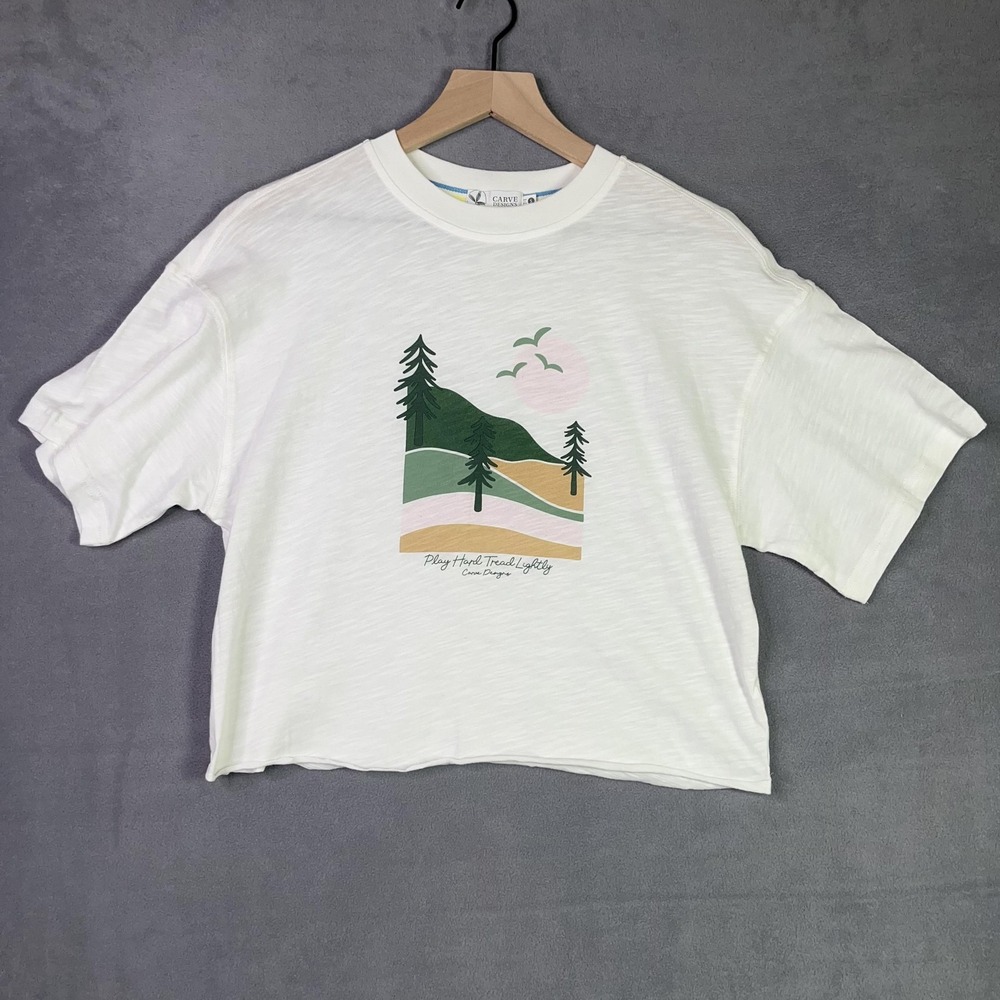 Carve Designs T-Shirt Ivory Graphic Mountain Organic‎ Cotton Gorpcore  Size S